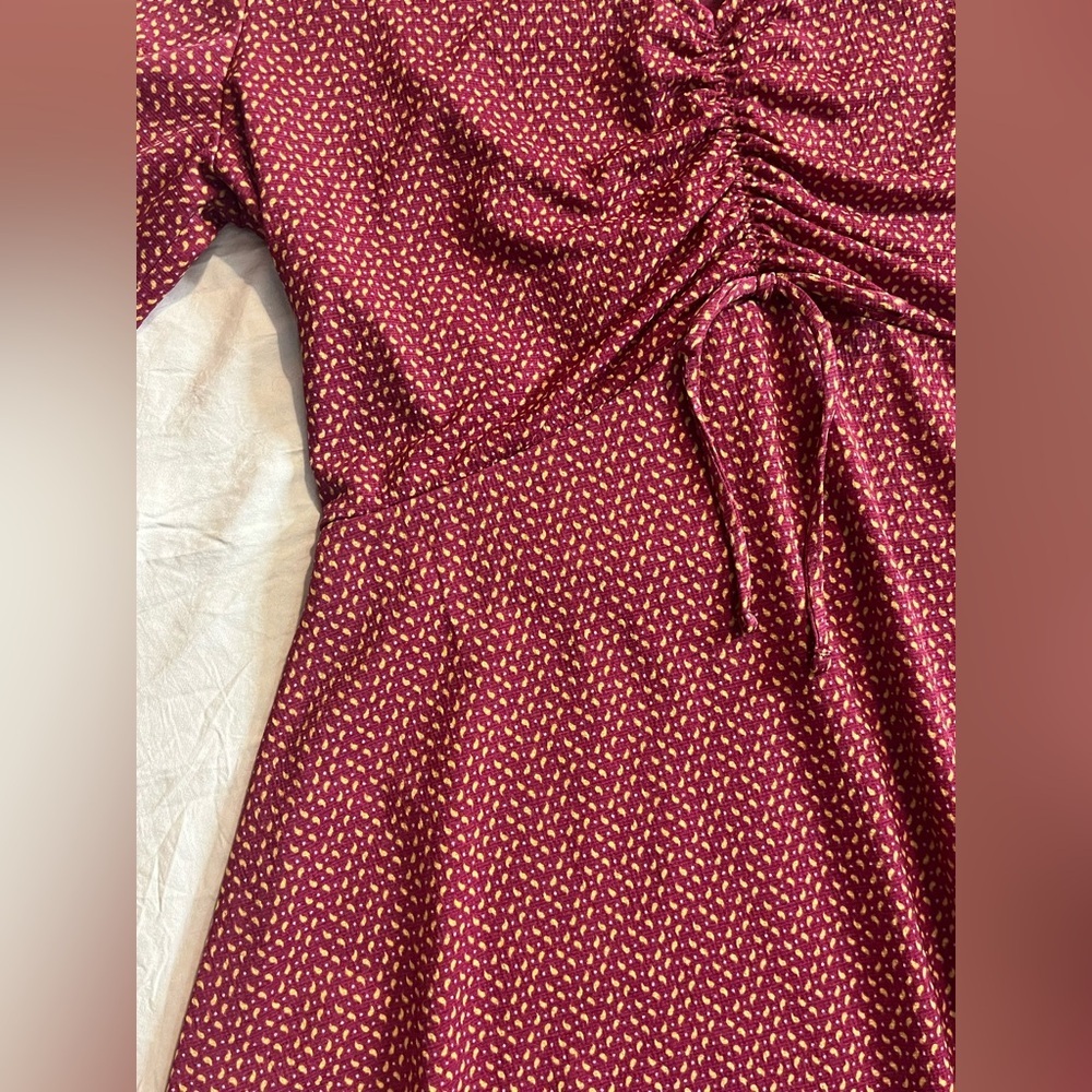 Lauren Conrad Women’s Maroon Midi Dress with Knot Sleeve Size Medium - Picture 3 of 16